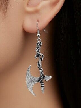 Nordic Viking Axe Silver Gothic Renaissance Medieval Dangle Earrings Stainless